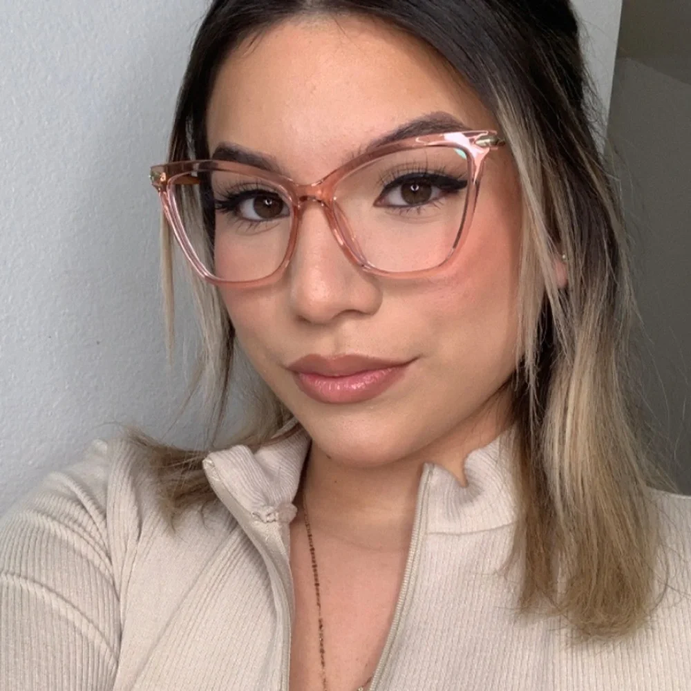 ZEELOOL Pale Pink -5.00 Prescription Large Catseye Frame Fashion Glasses